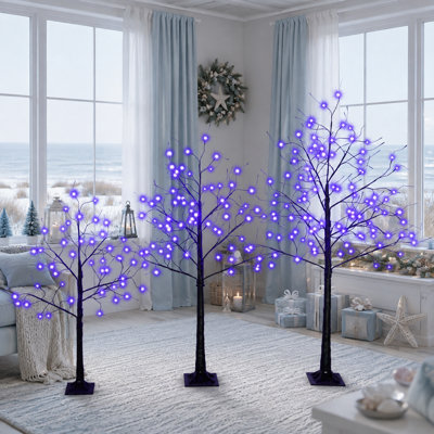 Pre-Lit Black Artificial Tree with Purple LED Lights, Adjustable Branches and Sturdy Stand for Indoor Holiday Decor