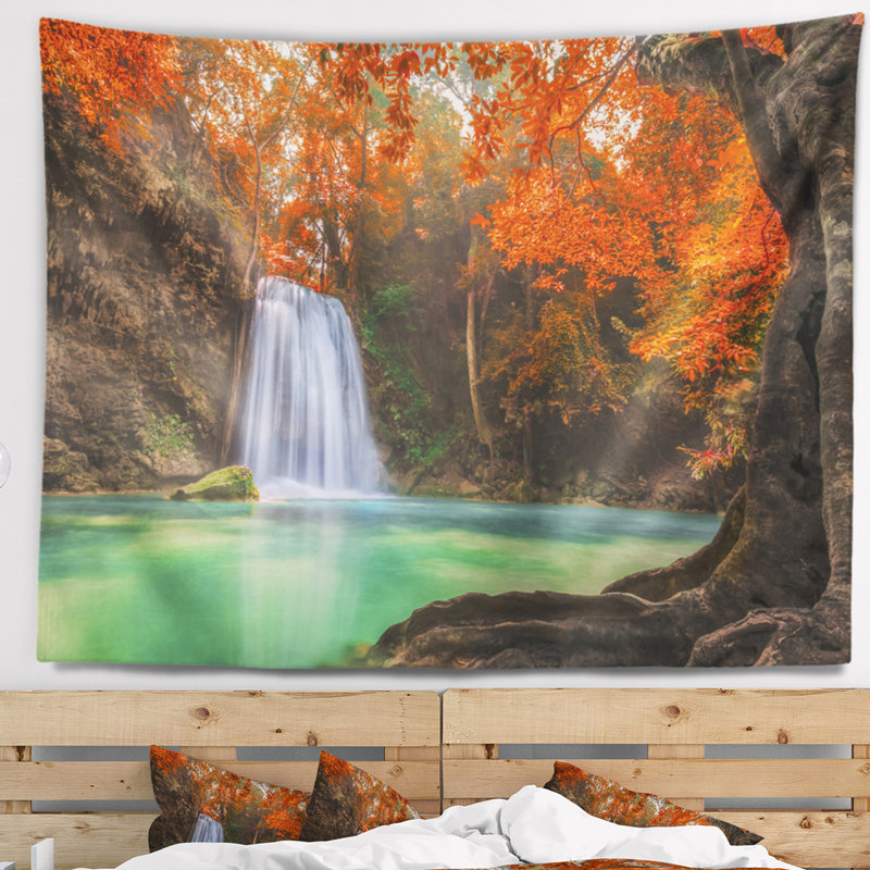 Tapisserie murale cascade, décor de paysage naturel d'Erawan - cascade d'Erawan, H 32 po x l 39 po