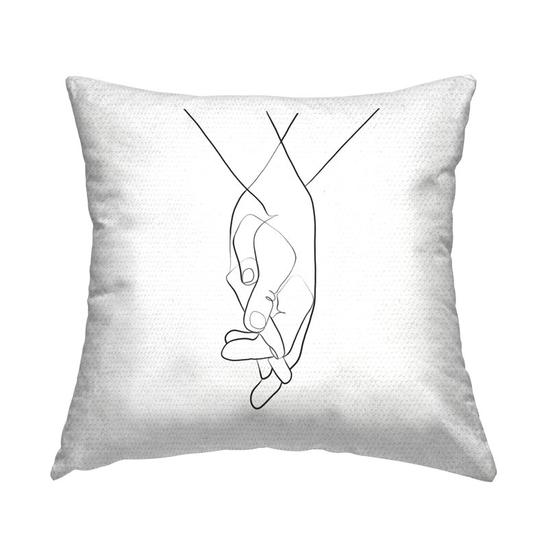 Coussin décoratif mains entrelacées, dessin au trait romantique par Ros Ruseva