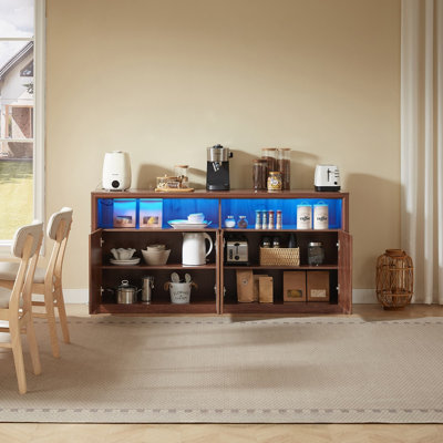 Buffet 67 po en bois avec lumière DEL pour cuisine, salle à manger et salon