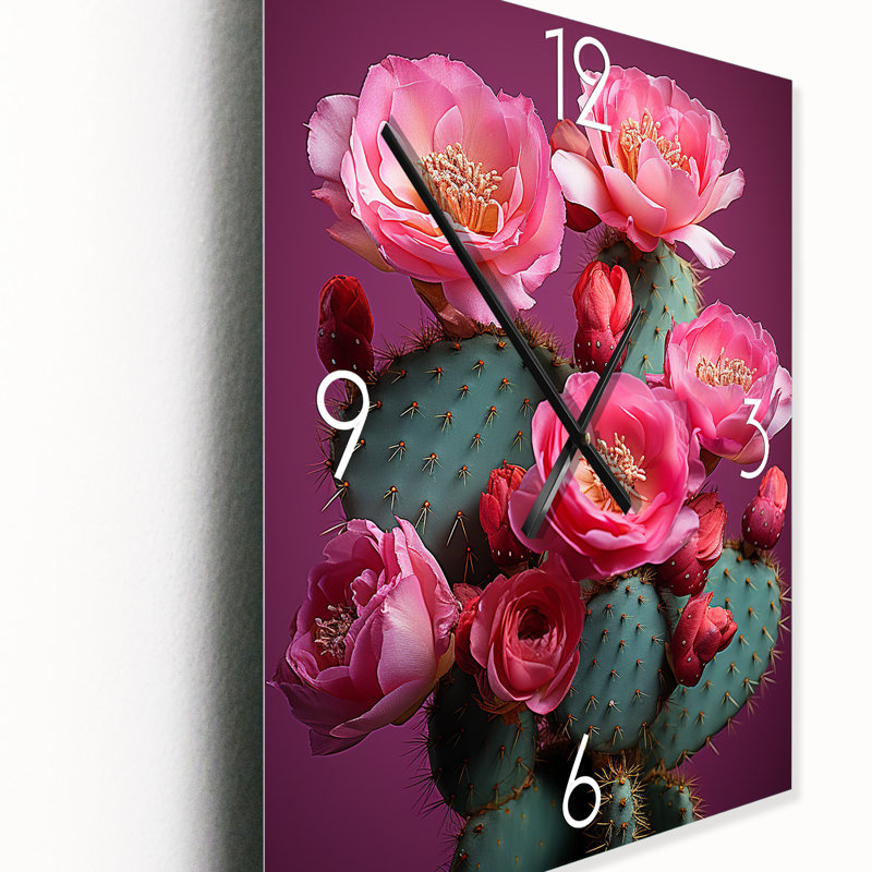 Horloge murale surdimensionnée rose cactus rose et vert, Très grand