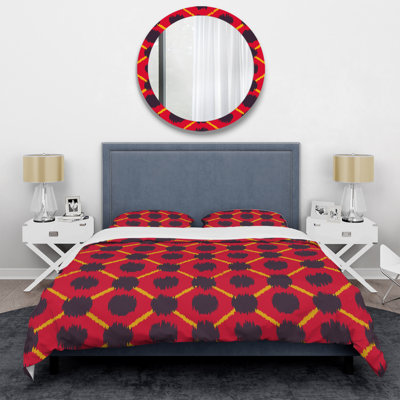 Red Ikat Ogee Polyester Ikat Duvet Cover
