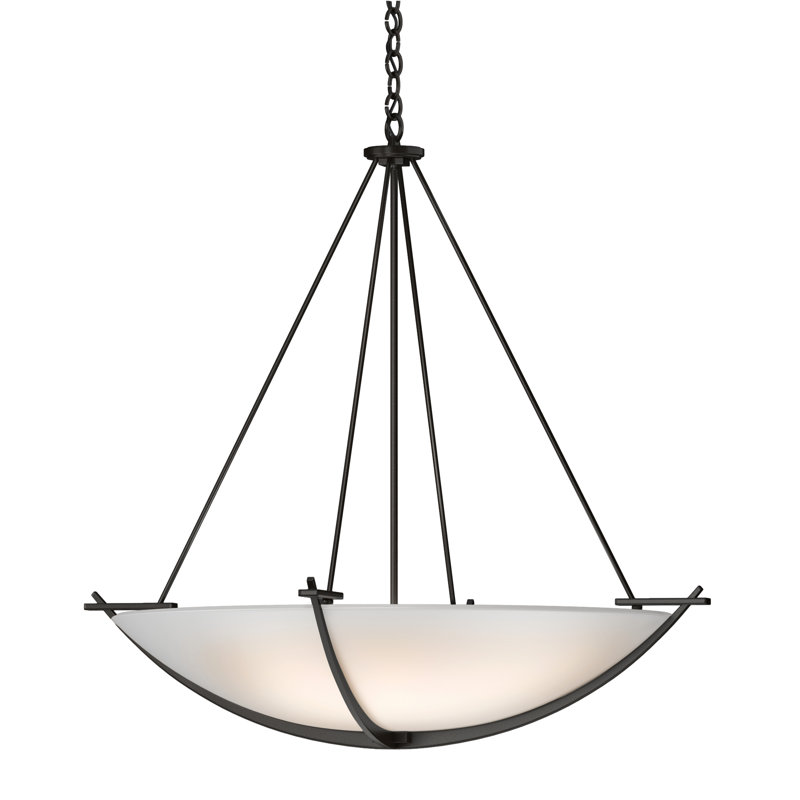 Luminaire suspendu unique et spectaculaire à 3 lumières Compass, Verre opale, Bronze huilé