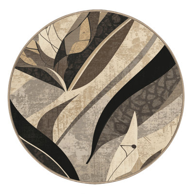Machine Washable Ortmund Bird Of Paradise Modern & Contemporary Abstract Rug in Beige – Beige Binding