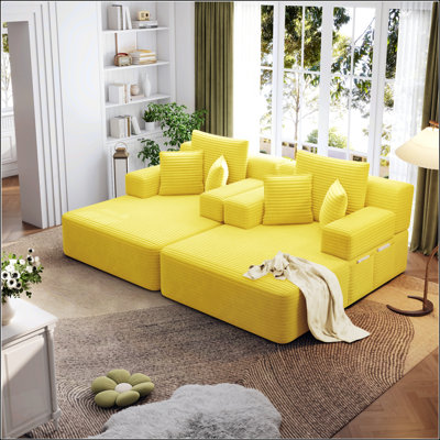 Très grand canapé-lit double moelleux en velours côtelé, canapé-lit convertible avec poches de rangement et coussins moelleux pour une utilisation multifonctionnelle dans les appartements, les cinémas maison et les dortoirs
