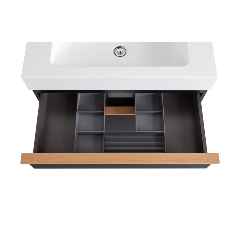 Meuble-lavabo mural haut de gamme à panneau de particules noir mat de qualité supérieure pour des espaces sophistiqués et silencieux