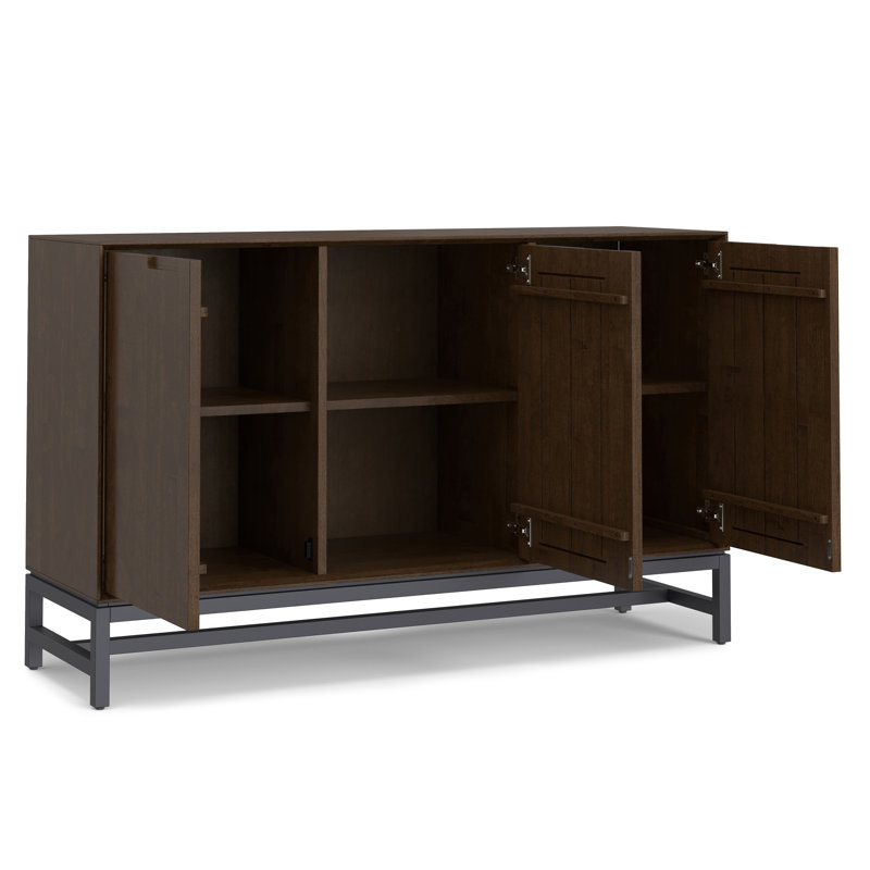 Banting 58"W Solid Wood Modern Industrial 3-Door Sideboard Buffet with Adjustable Shelves and Metal Base, Walnut Brown