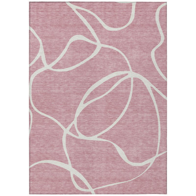 HomeRoots 5' X 8' Pink Abstract Washable Indoor Outdoor Area Rug