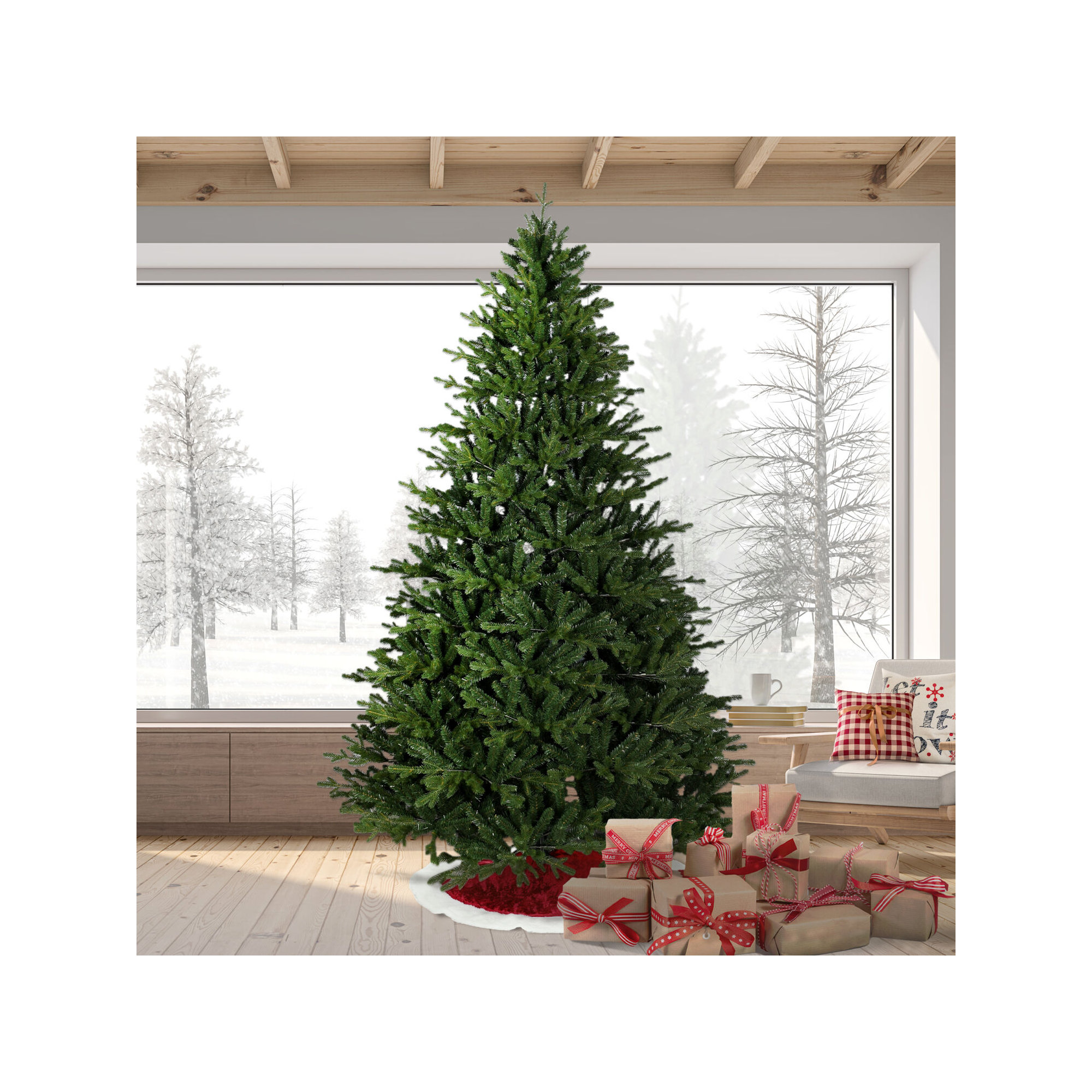 Fraser Hill Farm Unlit Traditional Oregon Pine Artificial Christmas Tree, 9'