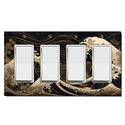 Black Sea Waves Nature Themed 4 - Gang Rocker Standard Wall Plate