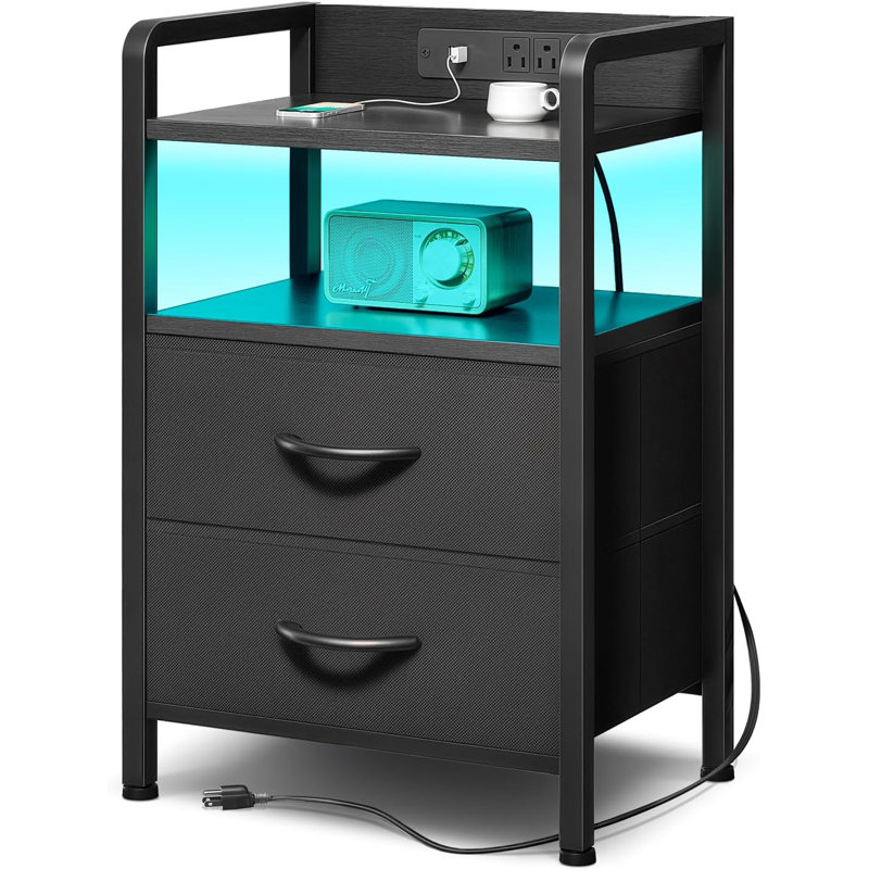 Nightstand With Led Light & Charging Station
