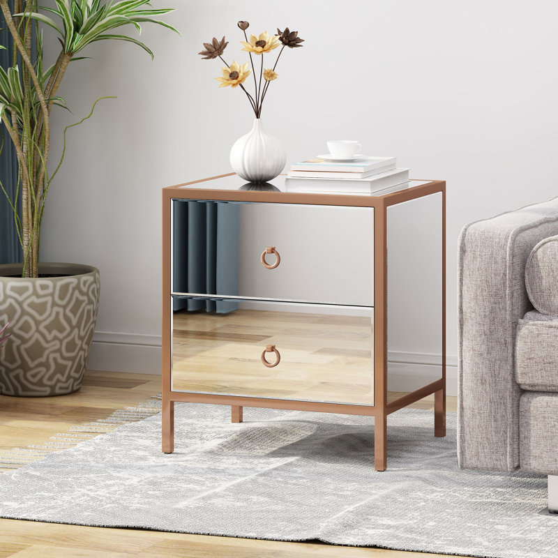 Christopher Knight Home Mirrored 2-Drawer Cabinet With Steel Frame