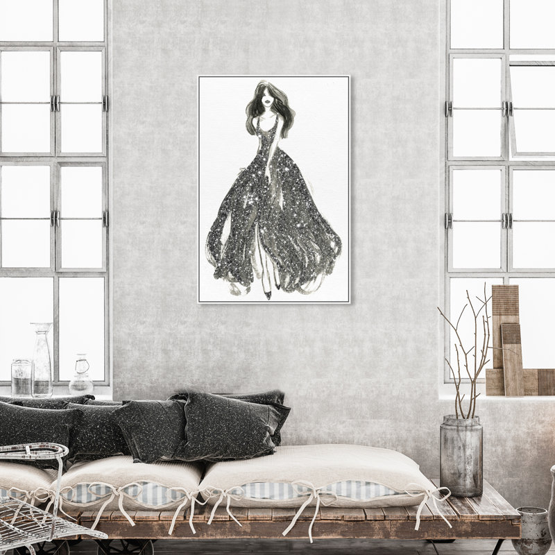 «Elegant Dress Flow II», reproduction de dessin, Toile avec cadre blanc, H 45 po x l 30 po