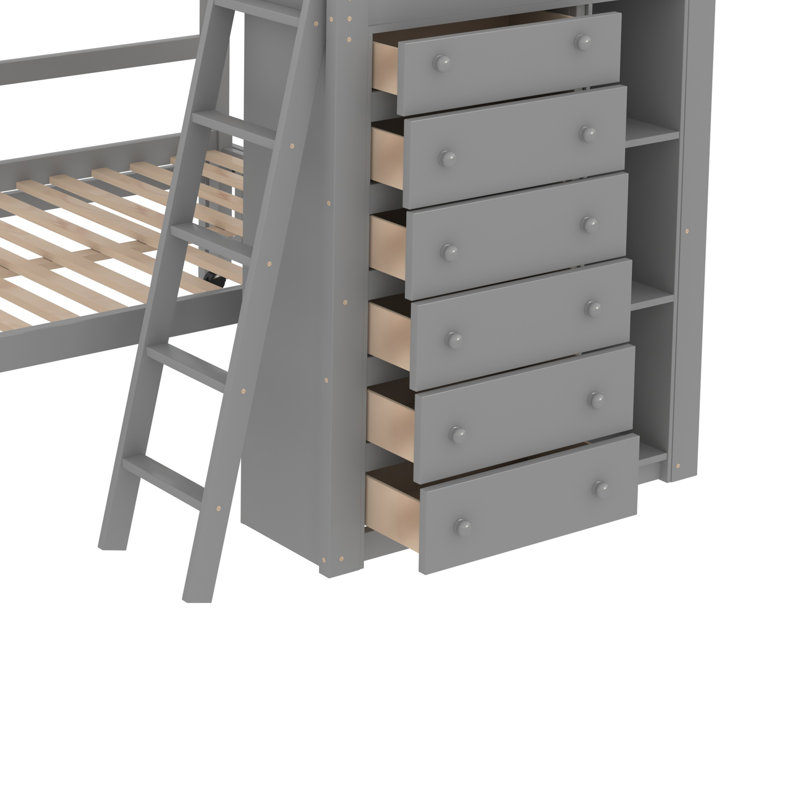 Lit superposé simple au dessus d'un lit double Keper Kids, gris