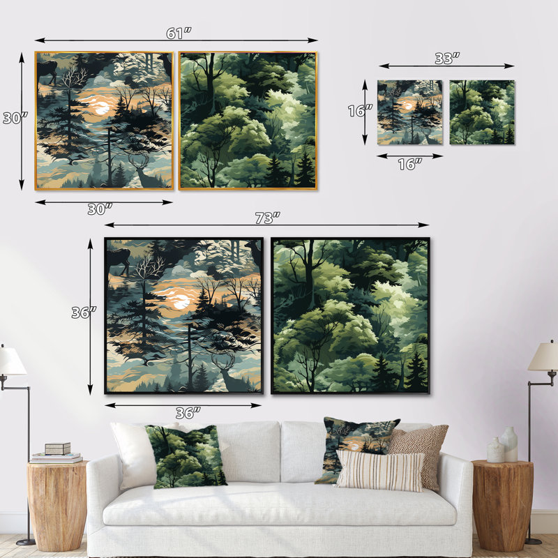 Castiglione - Ensemble de 2 collages carrés forêt, H 16 po x l 33 po, Cadre flottant blanc