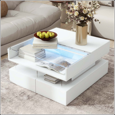 Table basse à plateau relevable avec éclairage DEL et plateau en verre trempé