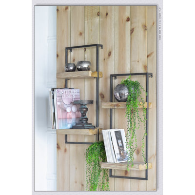 Étagère murale en fer et bois avec deux tablettes