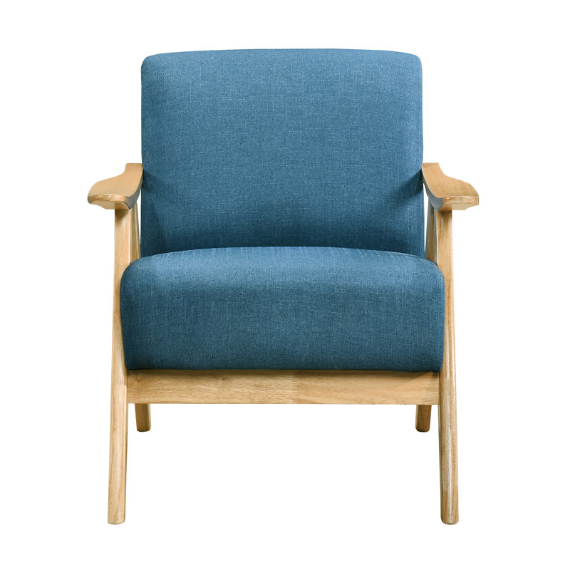 Fauteuil d'appoint confortable avec tissu bleu et base en bois massif avec dossier rembourré en bois d'hévéa naturel, Bleu