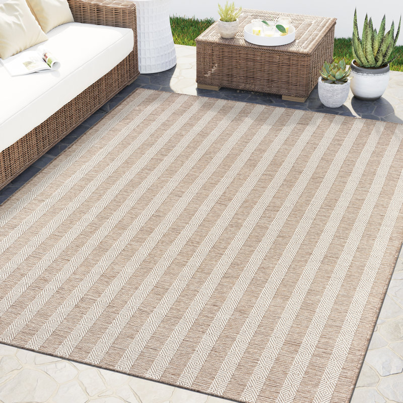 Tapis intérieur / extérieur beige à rayures Abani OCE110A, Rectangle 5 pi 3 po x 7 pi 6 po