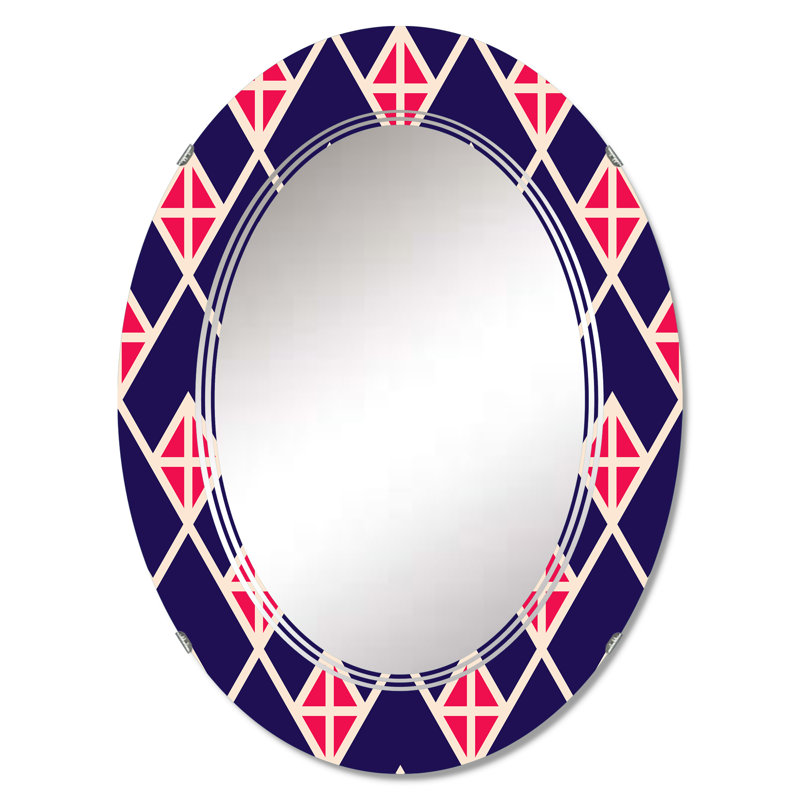 Miroir mural rouge et bleu à motif géométrique, 30 po x 20 po