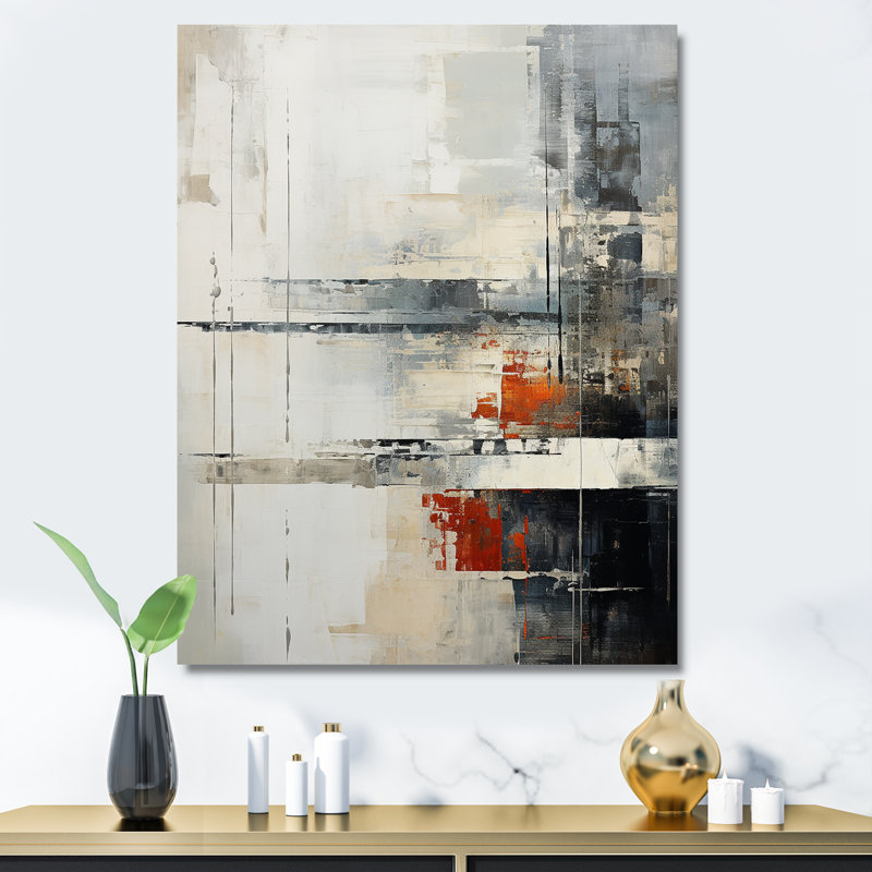 Abstrait noir et rouge sur route - Collages abstraits, reproductions d'art mural, Toile tendue, H 40 po x l 30 po x P 1,5 po