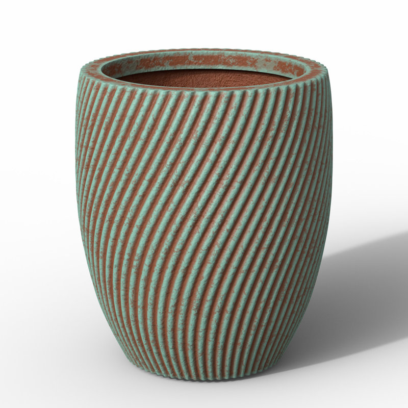 11.5 in. Medium Blue Patina(Enhanced Interior) Concrete Round Planter / Pot with Drainage Holes