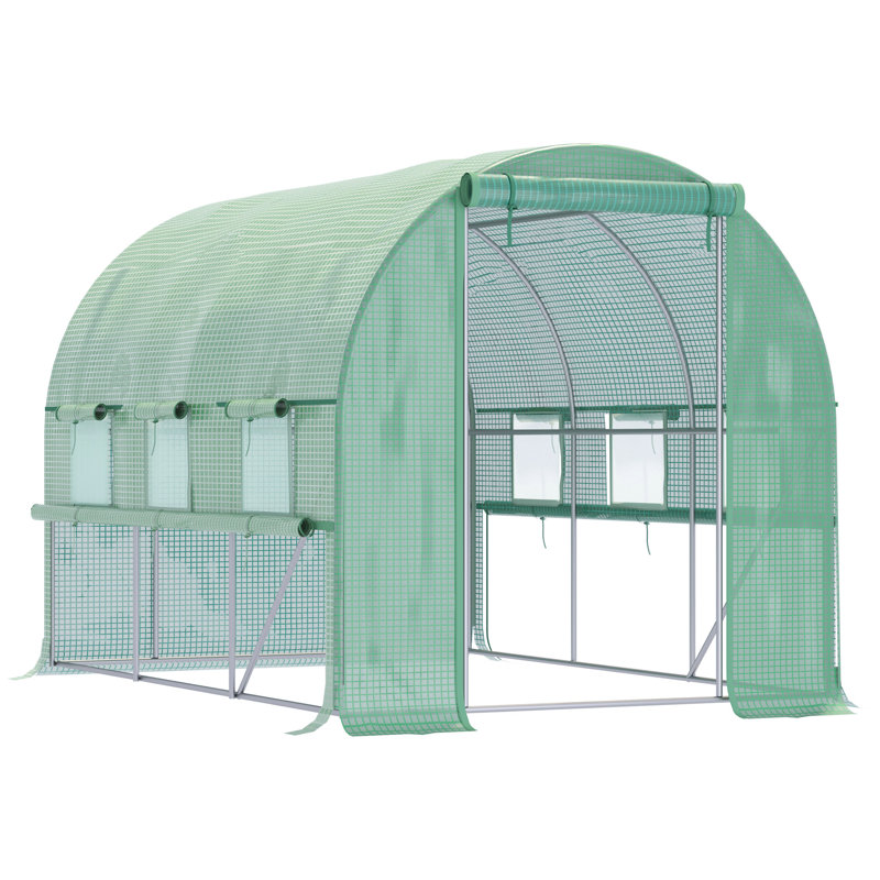 Airah 3 x 2 x 2m Polytunnel Greenhouse with Roll-up Sidewalls Door Green