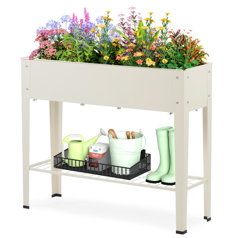 Metal Raised Garden Planter with Legs – Outdoor Use, Cream