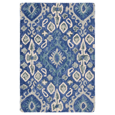 Tapis bleu marine en laine touffeté à la main Vahakn