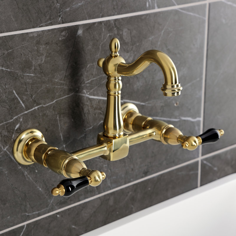 Kingston Brass Duchess Double-Handle 2-Hole Wall-Mount Bridge Kitchen Faucet, Brushed Brass