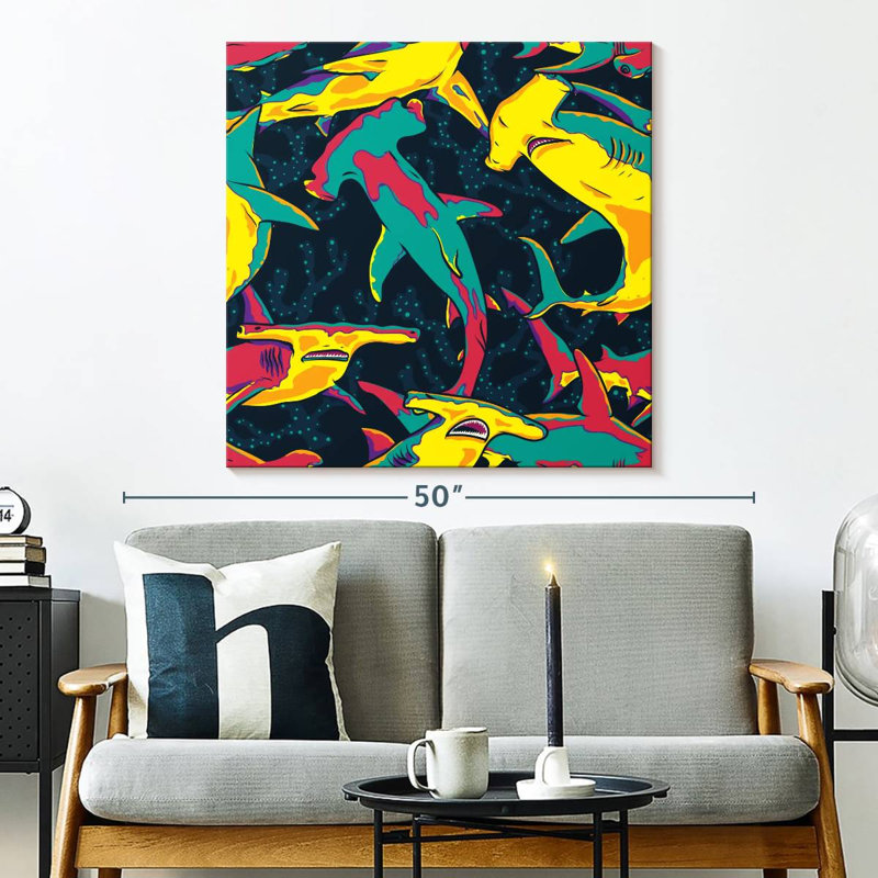 Brampt Colorful Hammerhead Sharks, 33" H x 33" W