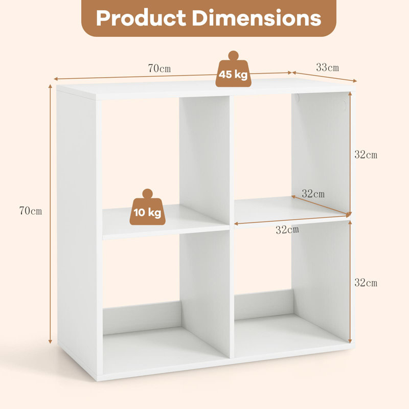 4-Cube Bookcase Home 2-Tier Bookshelf W/ Anti-Toppling Kit, (2 Shelves) 27.56cmH x 70cmW x 13cmD