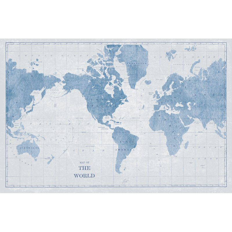 Carte du monde blanche et bleue, H 24 po x l 36 po x P 1,25 po