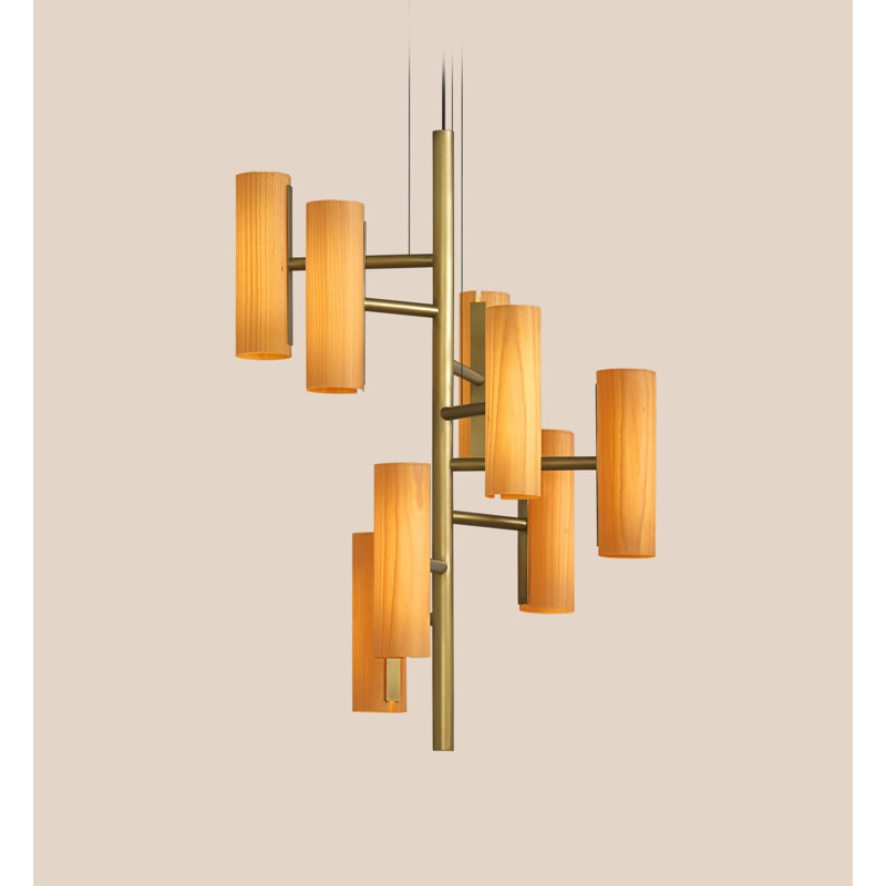 Note 8 - Light LED Chandelier, Gold, Natural Beech