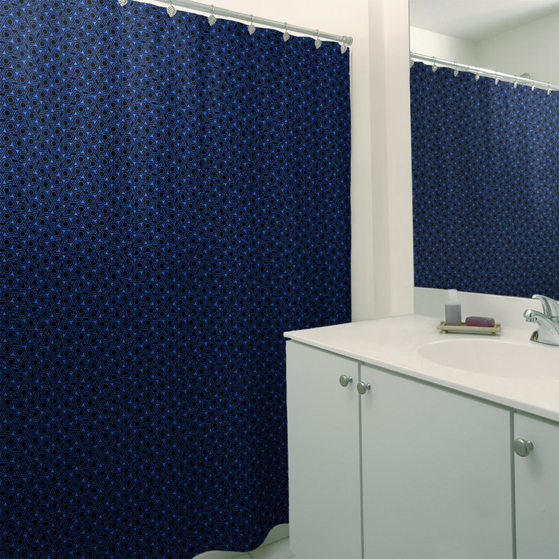 Rideau de douche simple hexagonal classique, Bleu / Noir