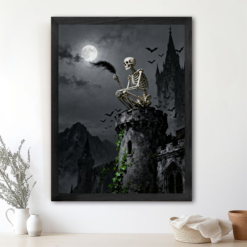 Art mural rétro noir avec crâne foncé, impressions de style rétro, H 17 po x l 13 po