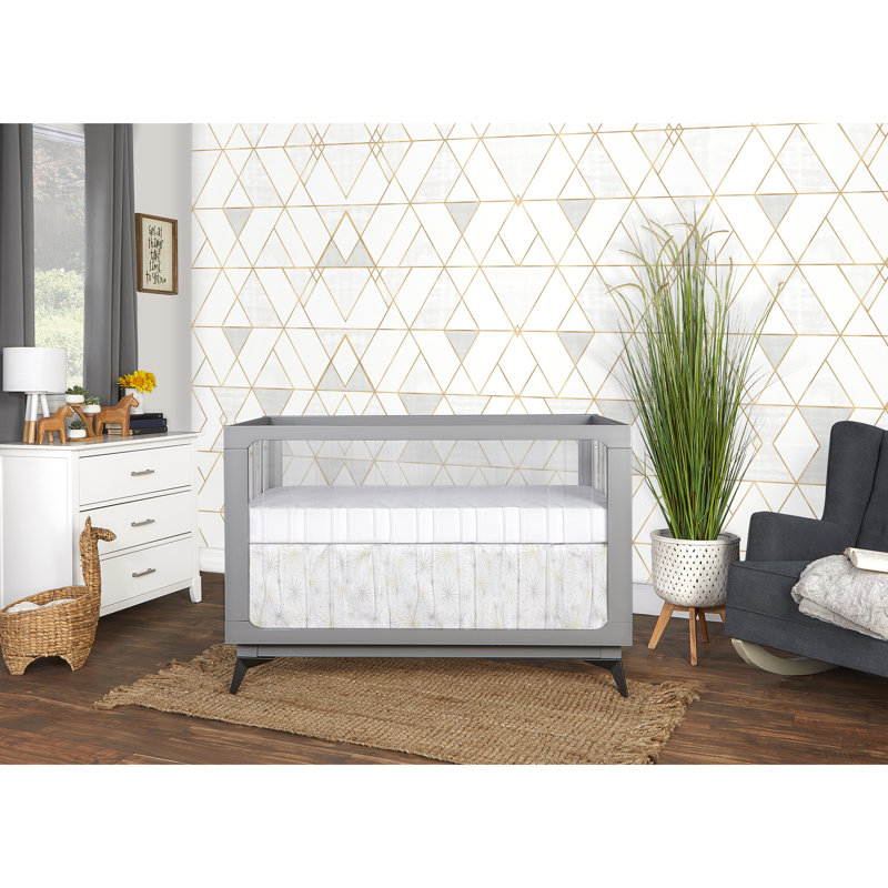 Pebble Grey Acrylic 4-in-1 Convertible Crib with Adjustable Mattress