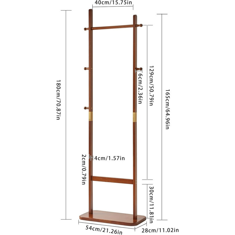 Coat Rack Tree Stand With Very Sturdy Base, Freestanding Small Clothes Rack Heavy Duty, Garment Hanging Racks For Kids And Adults, Space Saving Brown