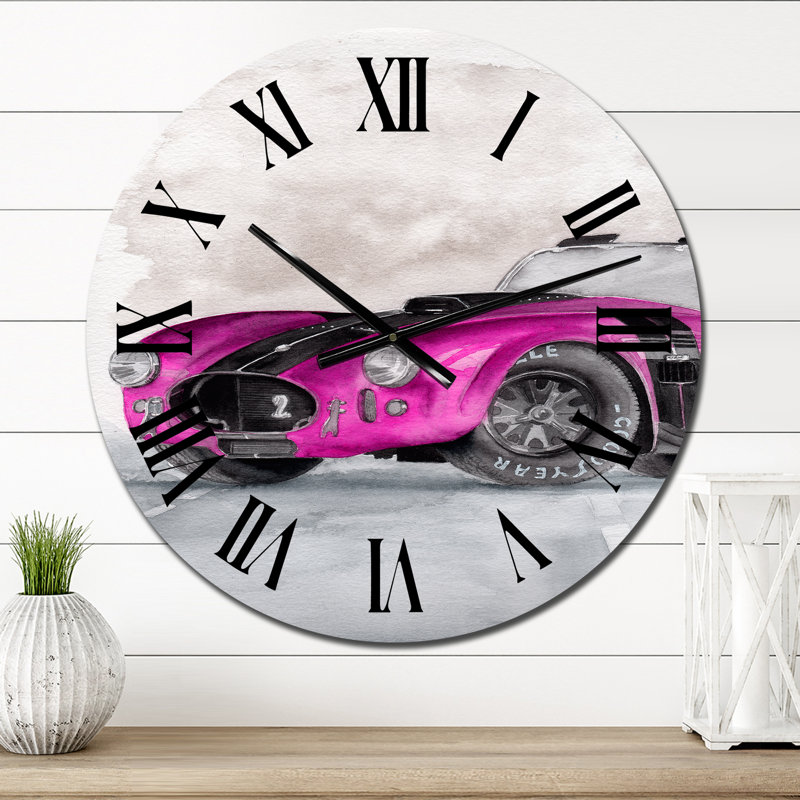 Belle vieille voiture magenta sur fond gris - horloge murale industrielle, Petit