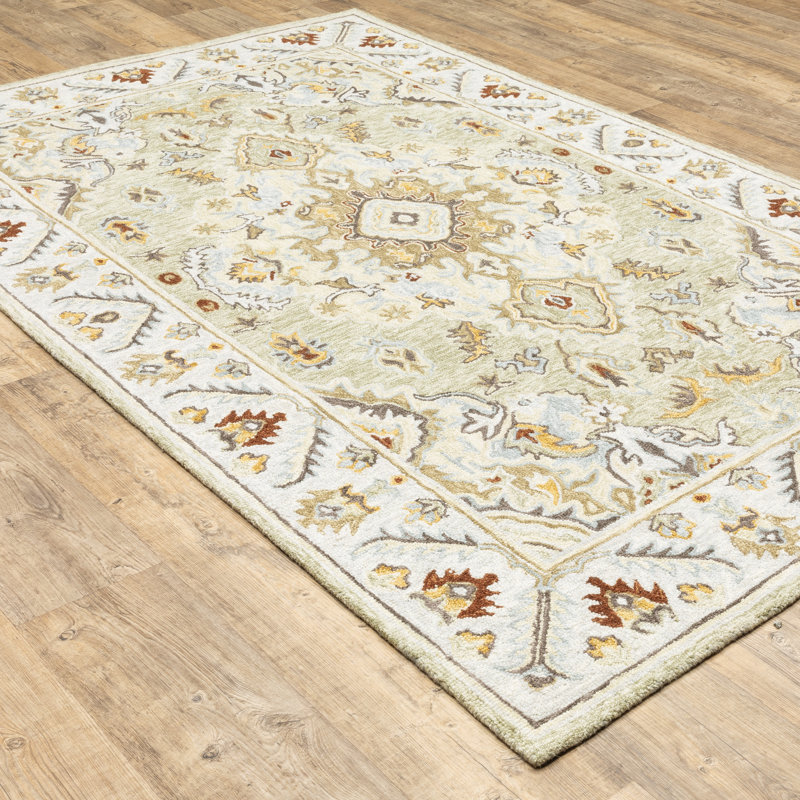 Handmade Brown and White Wool Medallion Rug, 5' x 8'