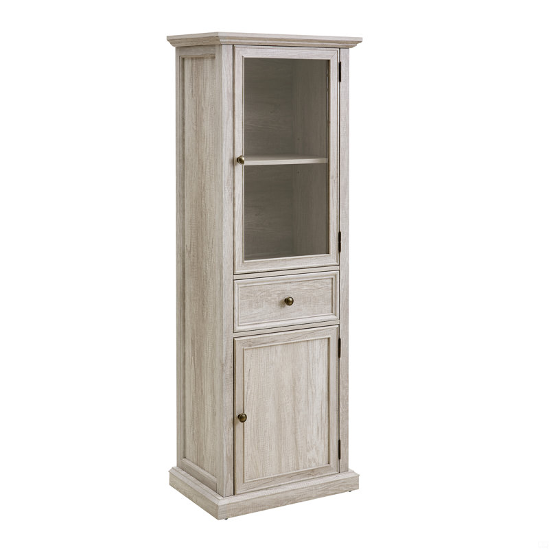 Grande armoire de rangement avec portes et tablettes en verre, Beige