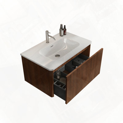 Meuble-lavabo mural flottant avec lavabo en céramique blanche