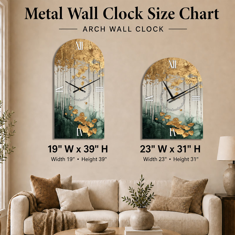 Élégante Ligne Dorée I - Grande Horloge Murale Arche Glamour, H 31 po x l 23 po - Arche
