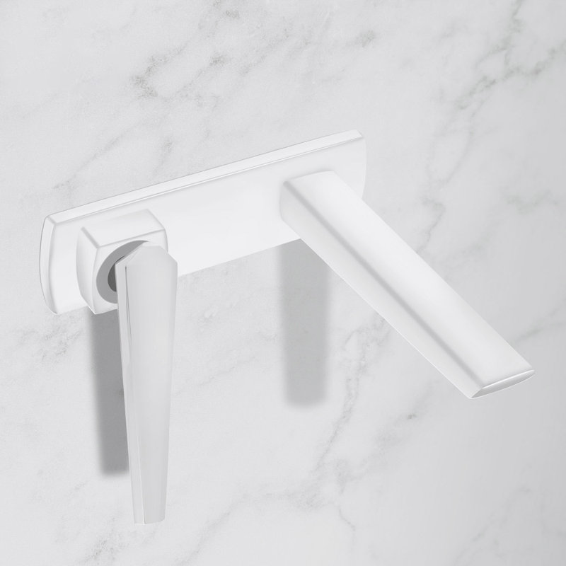 Wall Mounted Bathroom Faucet with Drain Assembly, White