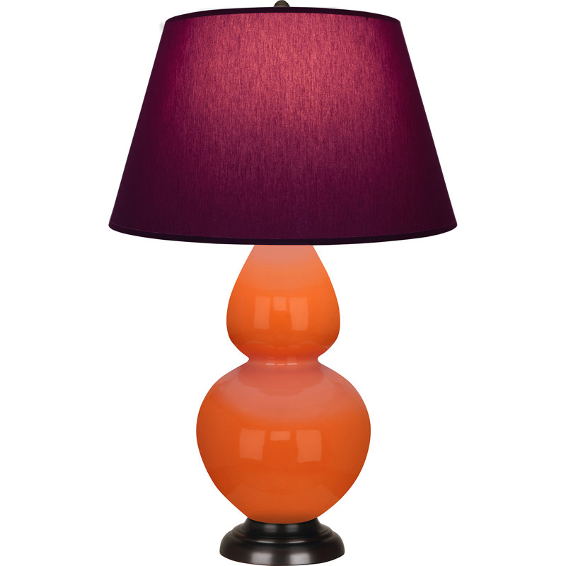 Lampe de table double gourde en céramique, Citrouille vernie / bronze, Prune / lavande, Bronze