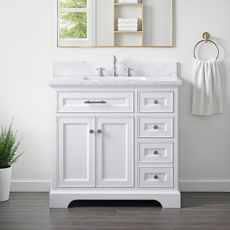 Currahee 36" Single Bathroom Vanity Set, White/Brushed Nickel