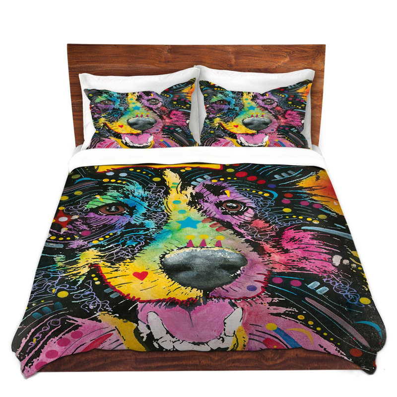 Ensembles de housse de couette DiaNoche en microfibre par Dean Russo - Chien souriant colley