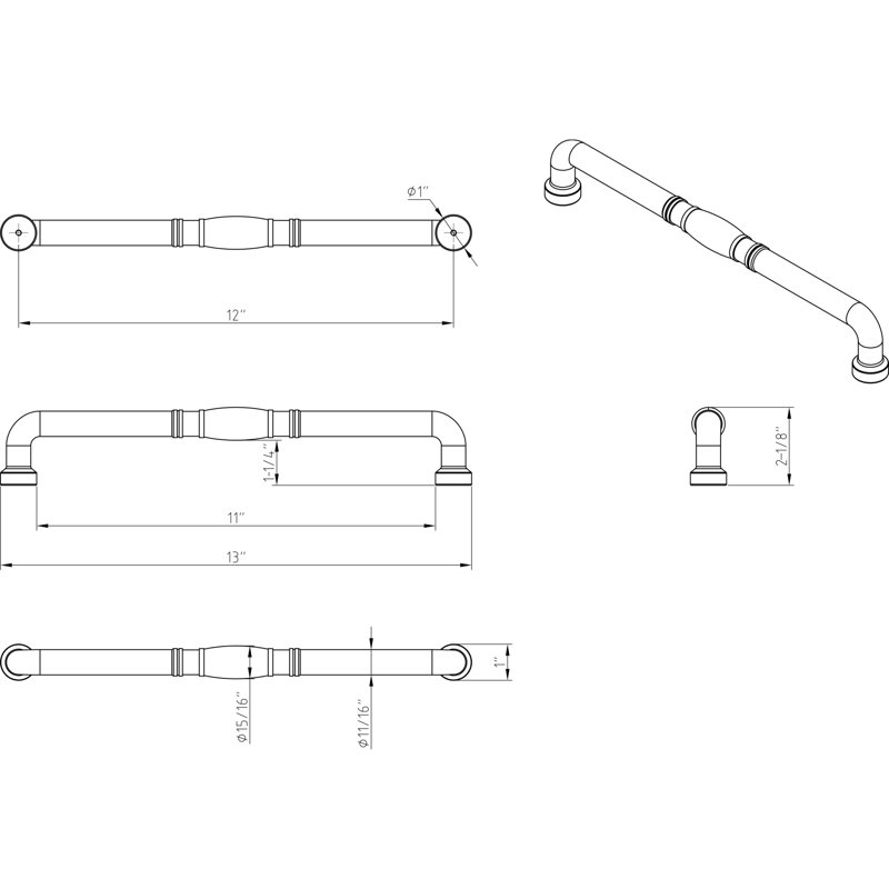 12" Matte Black Traditional Appliance Handle with Mounting Hardware