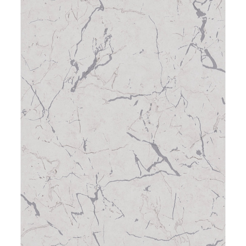 Rouleau de papier peint luxueux en marbre métallique Bricks and More Collection, Blanc / argenté