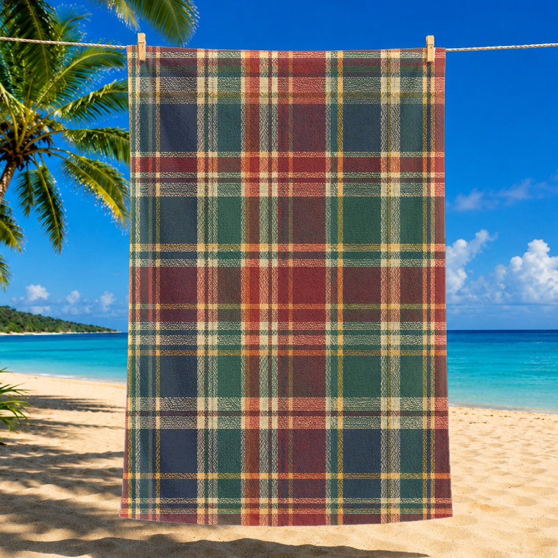 Serviette de plage classique à motif écossais 1 pièce, motif tartan douillet, microfibre polyvalente pour la piscine, les voyages et les activités de plein air, unisexe.